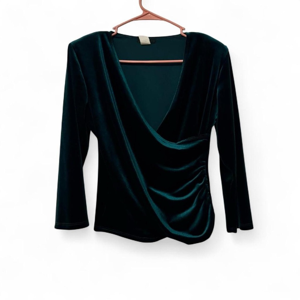 Vintage emerald green velvet wrap top with shoulder pads small